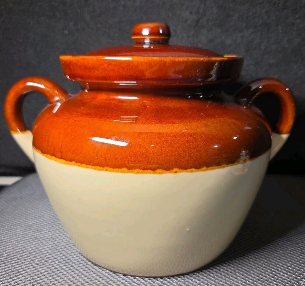 McCoy 342 Brown And White Bean Pot W/lid